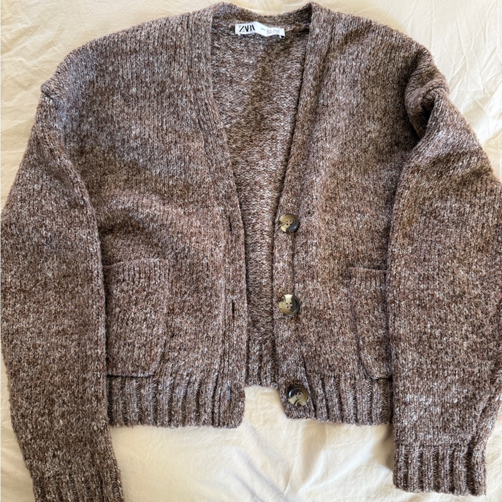 Zara Brown Cardigan Sweater Set with Relaxed Fit - Picture 3 of 4